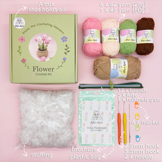 Tulip Flowerpot Crochet Kit Pink