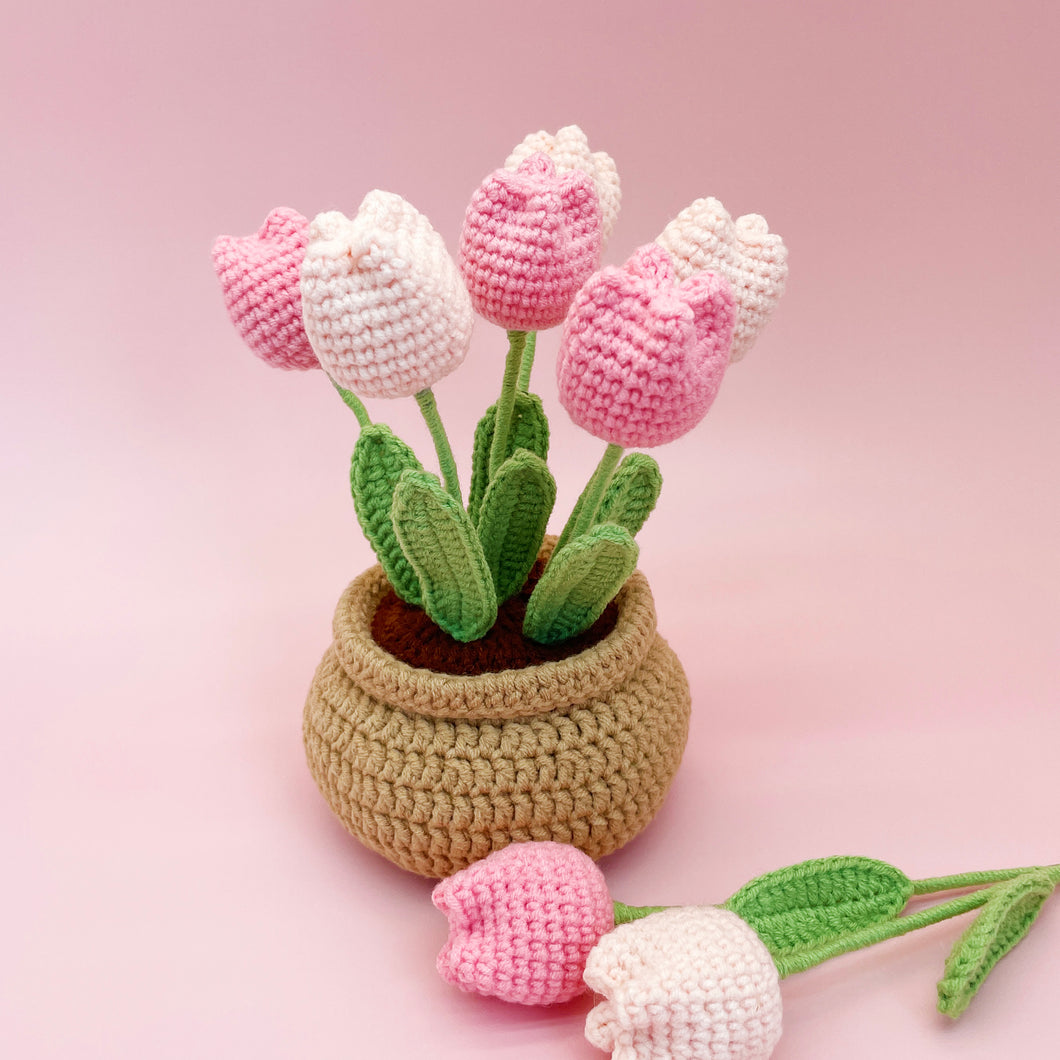 Tulip Flowerpot Crochet Kit Pink