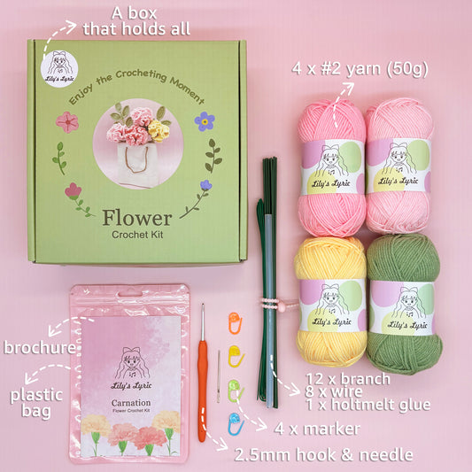 Carnation & Ash Leaf Crochet Kit