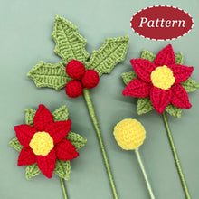 Load image into Gallery viewer, Poinsettia Flower &amp; Holly Leaf Crochet Pattern
