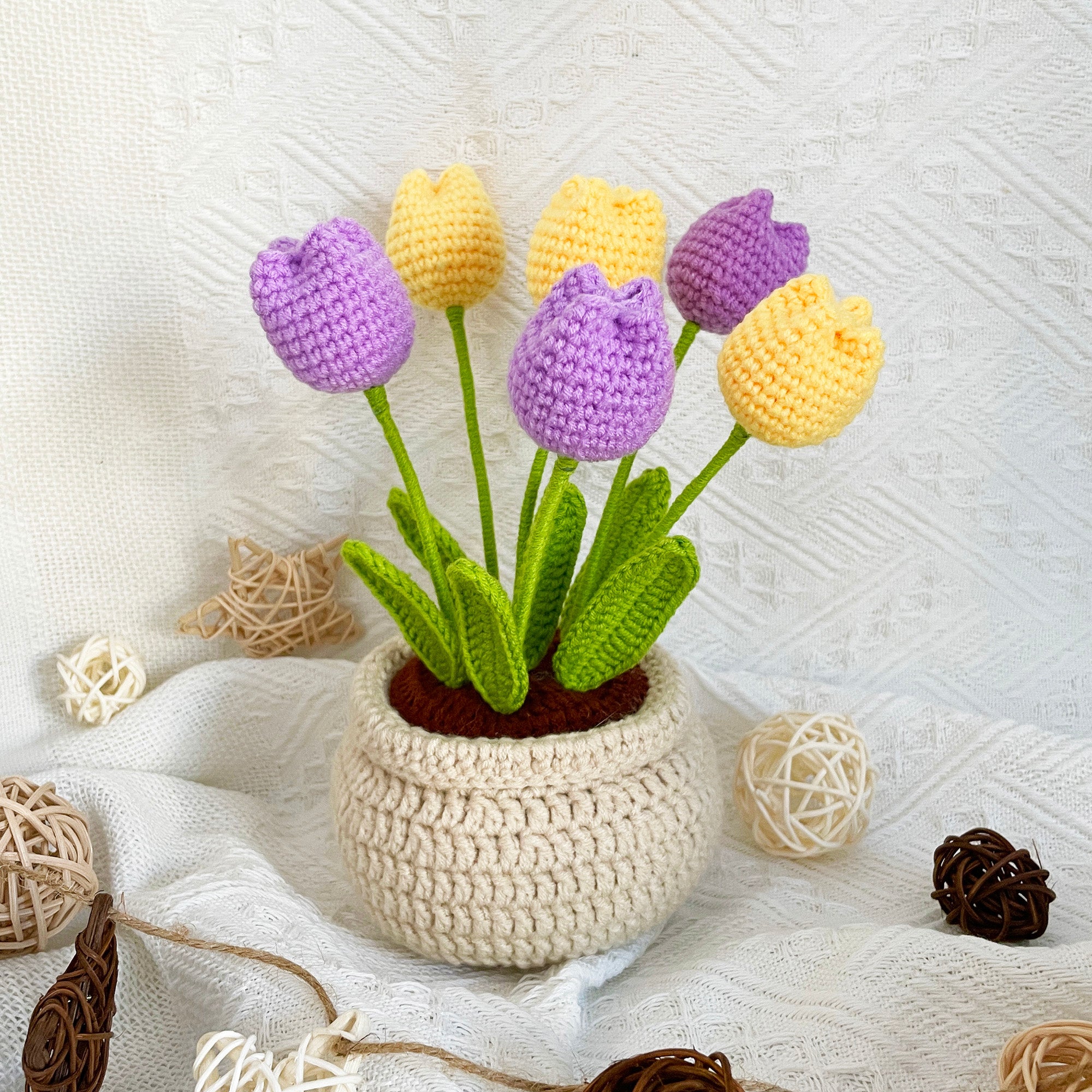 Cuteeeshop White Flowers and Potted Plants Beginners Crochet Kit with Easy  Peasy Yarn